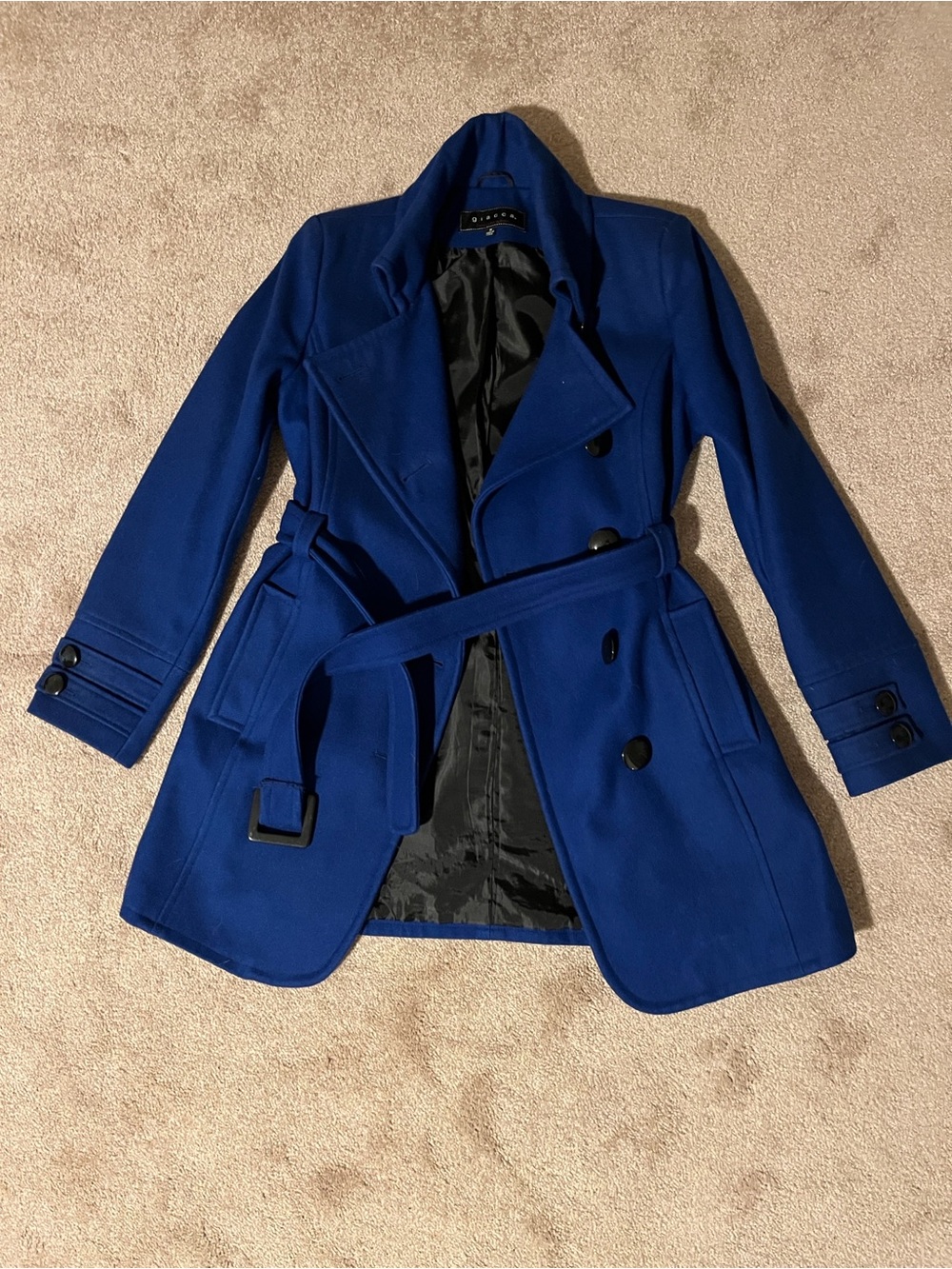 Giacca Women's Royal Blue Double-Breasted Belted Trench Coat size MEDIUM